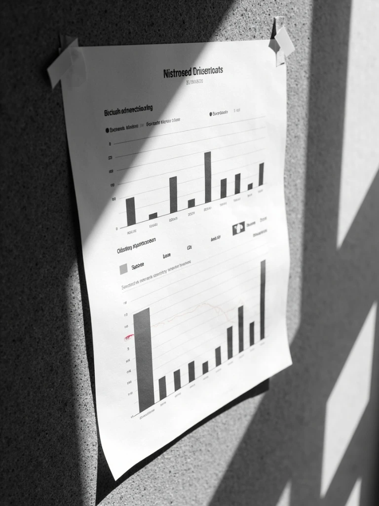 Annotated analytics chart pinned to a corkboard with arrows and a red marker circle